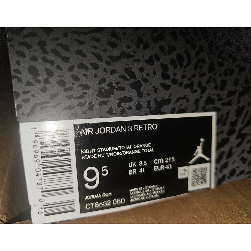 Nike Air Jordan 3 Retro Fear Pack 2023 Cement Sneakers Men's 9.5 CT8532-080 11W - Picture 2 of 2